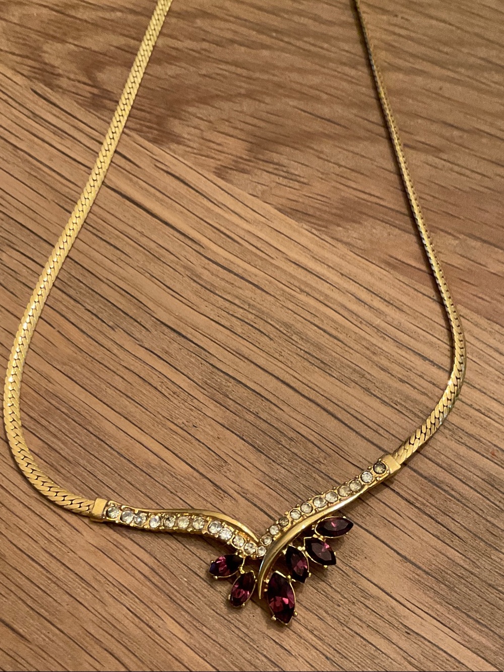 Vintage Vendome Gold-Tone Necklace Purple Marquise Stones/Crystal Accents